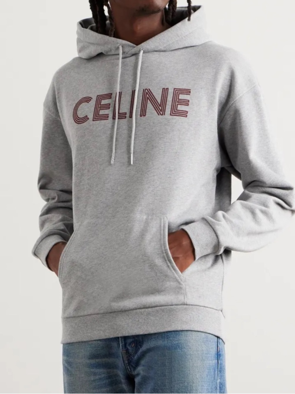 Celine gray cotton hoodie sweatshirt kangaroo pockets size small